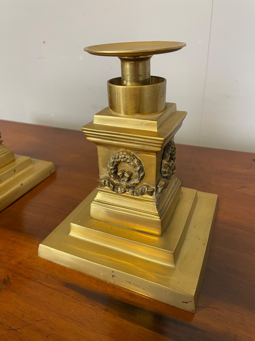 Late C19TH Solid brass heavy cast candlesticks  View II