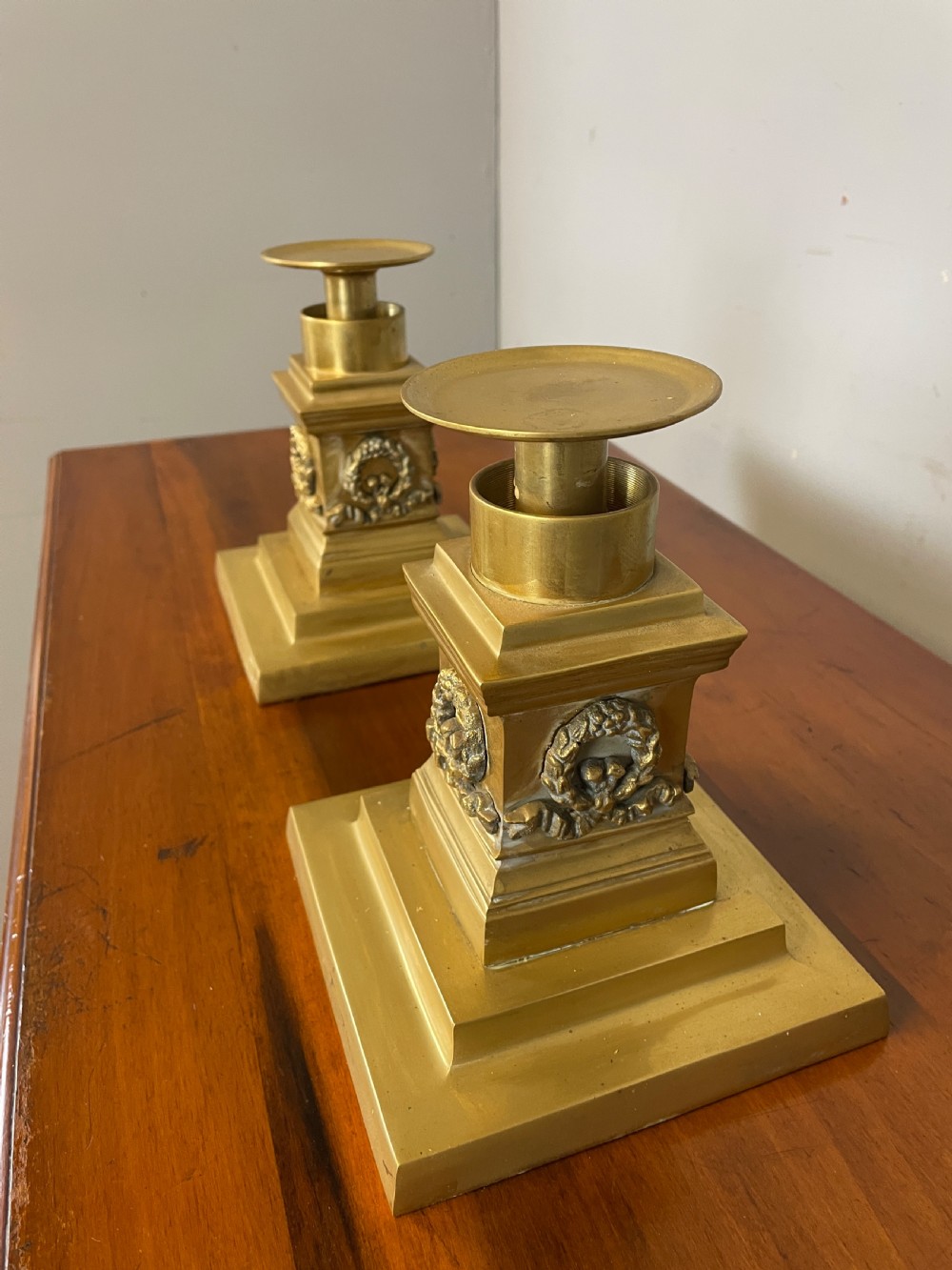 Late C19TH Solid brass heavy cast candlesticks  View III