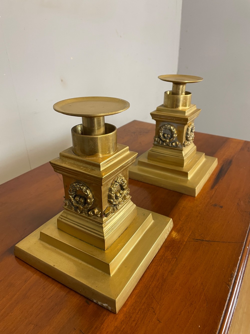Late C19TH Solid brass heavy cast candlesticks  View IV