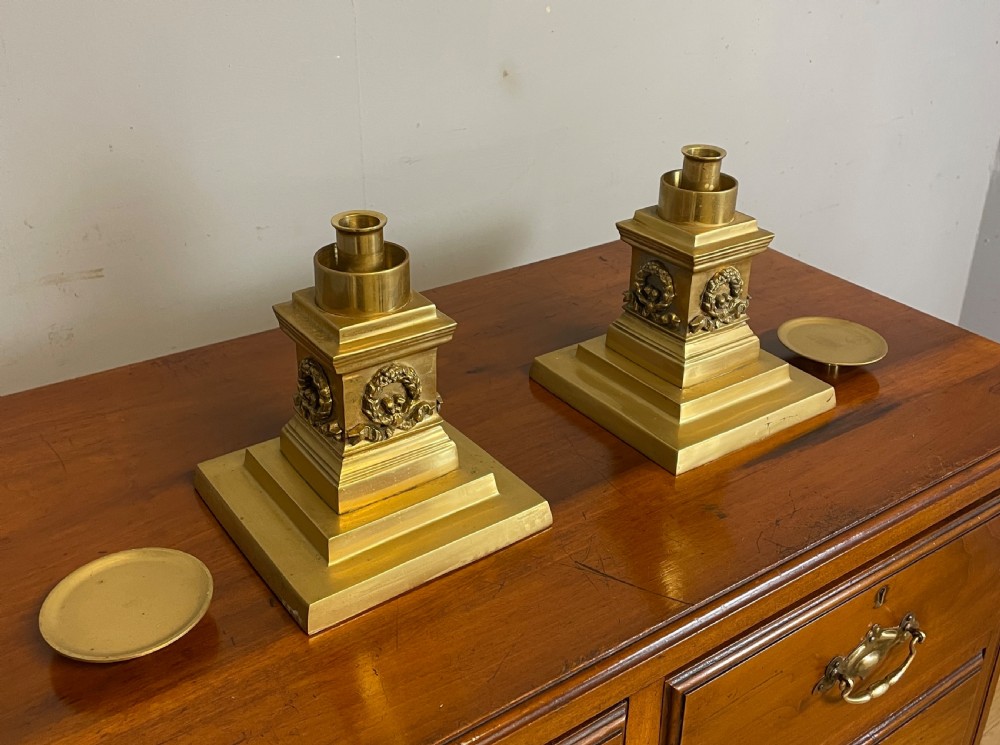 Late C19TH Solid brass heavy cast candlesticks  View V