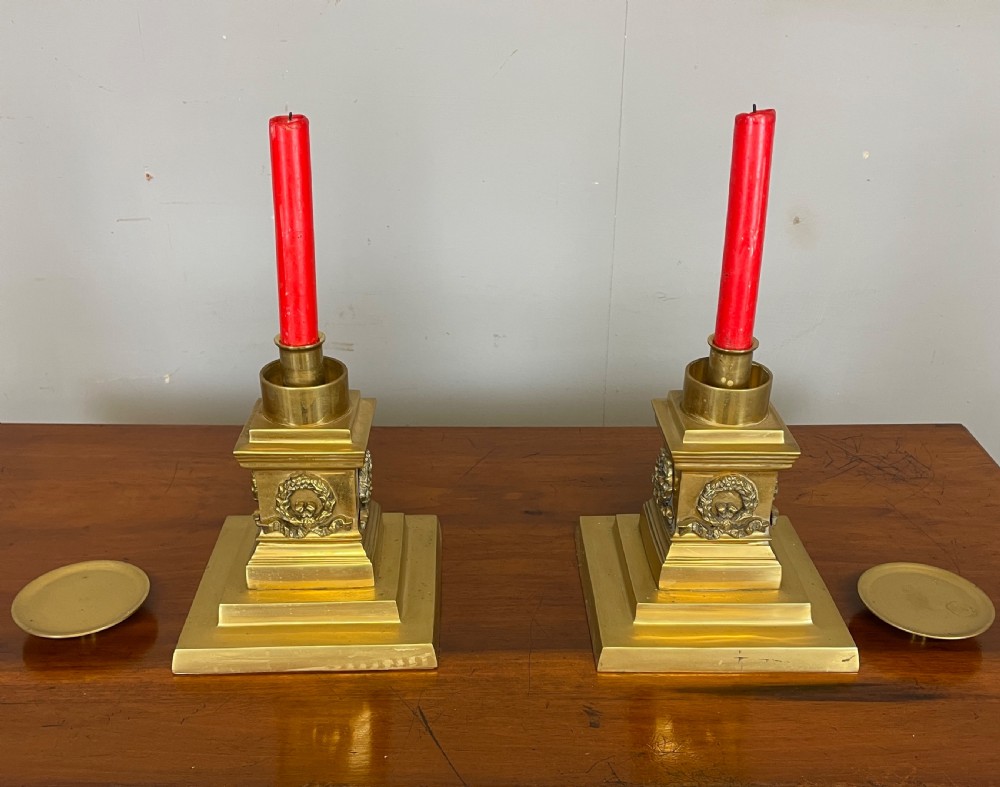 Late C19TH Solid brass heavy cast candlesticks  View VI