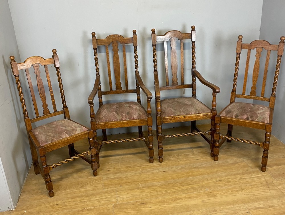 Set of four oak barley twist dining chairs 