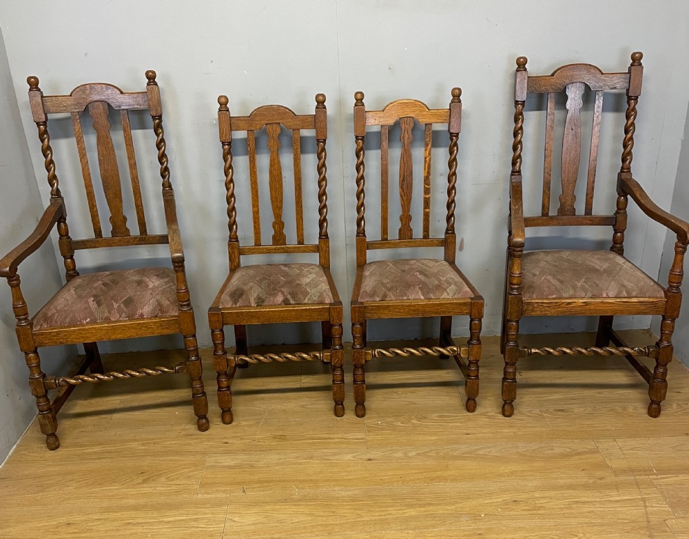 Set of four oak barley twist dining chairs  View II