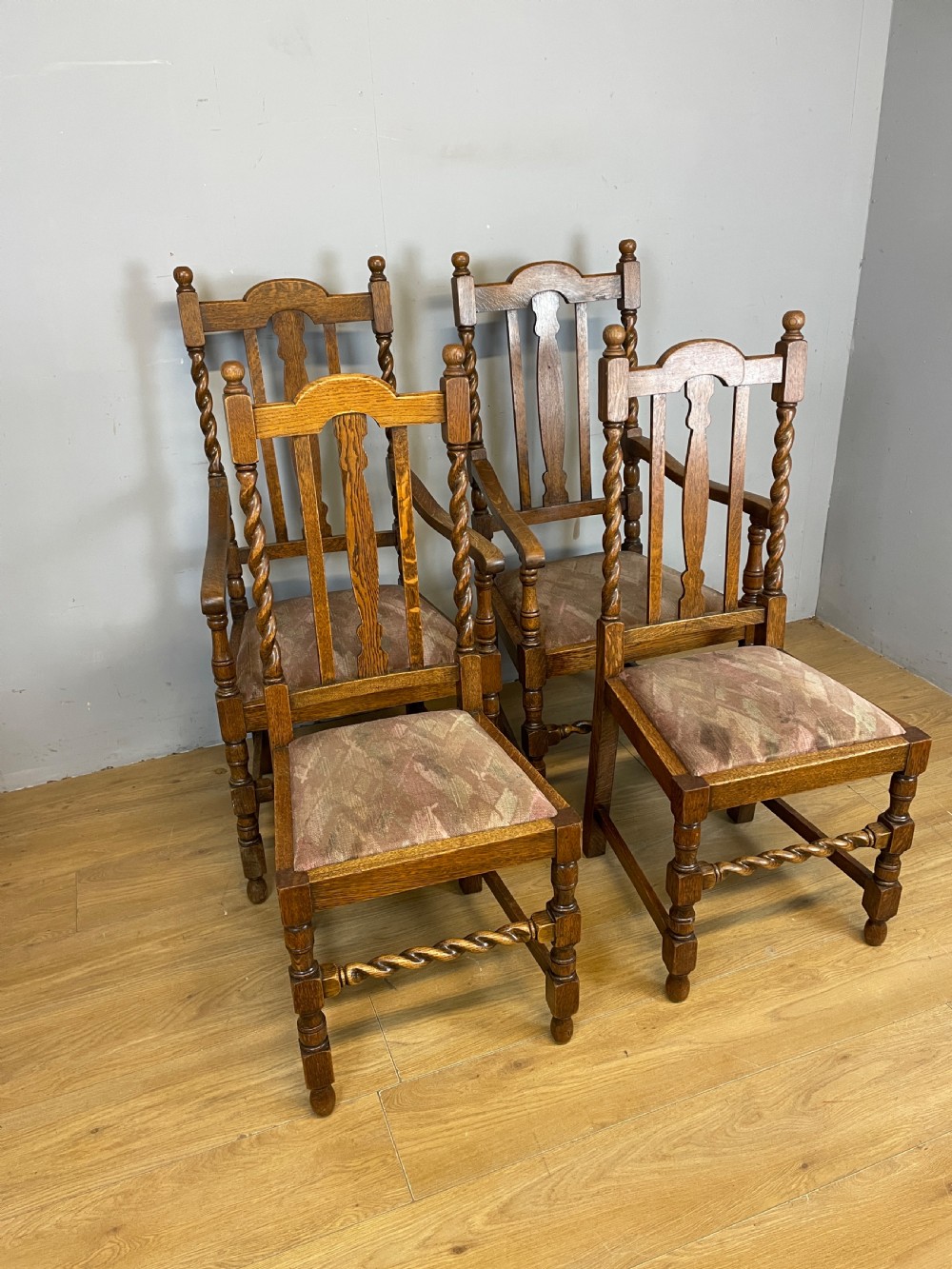 Set of four oak barley twist dining chairs  View III