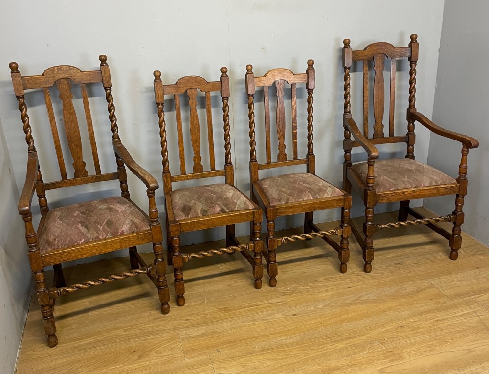 Set of four oak barley twist dining chairs  View IV