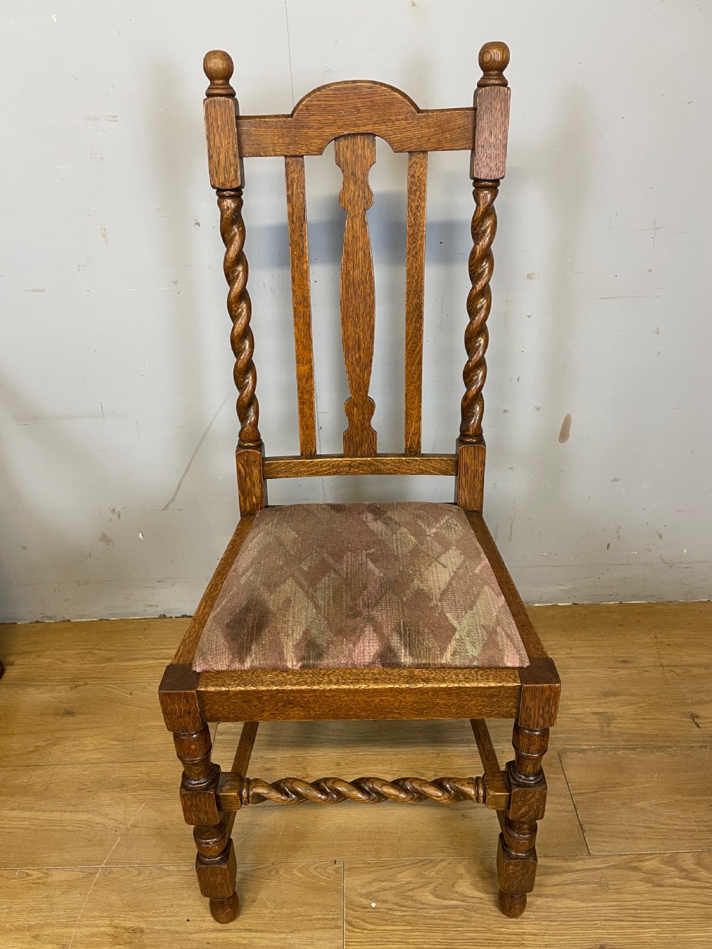 Set of four oak barley twist dining chairs  View IX