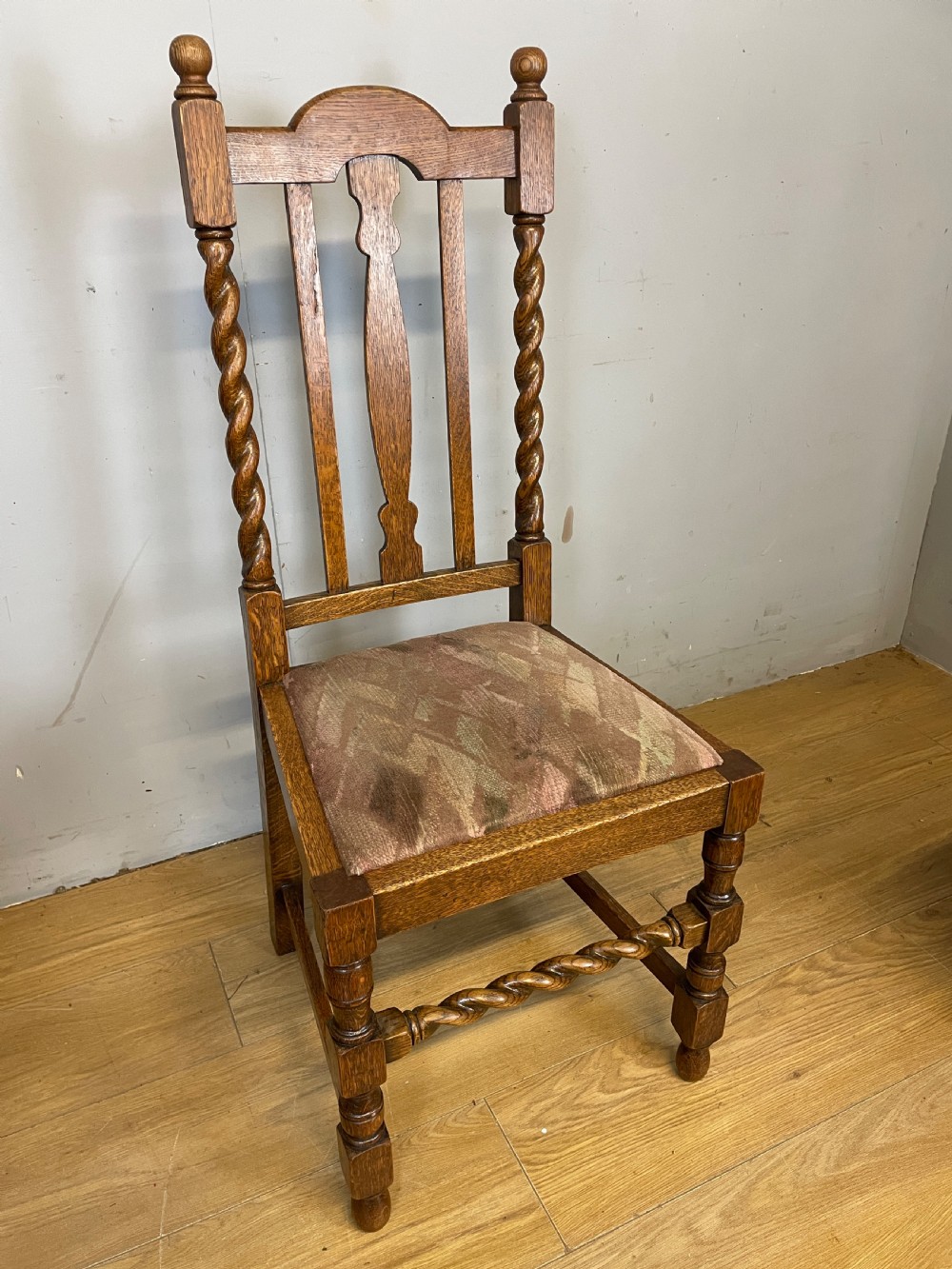 Set of four oak barley twist dining chairs  View X