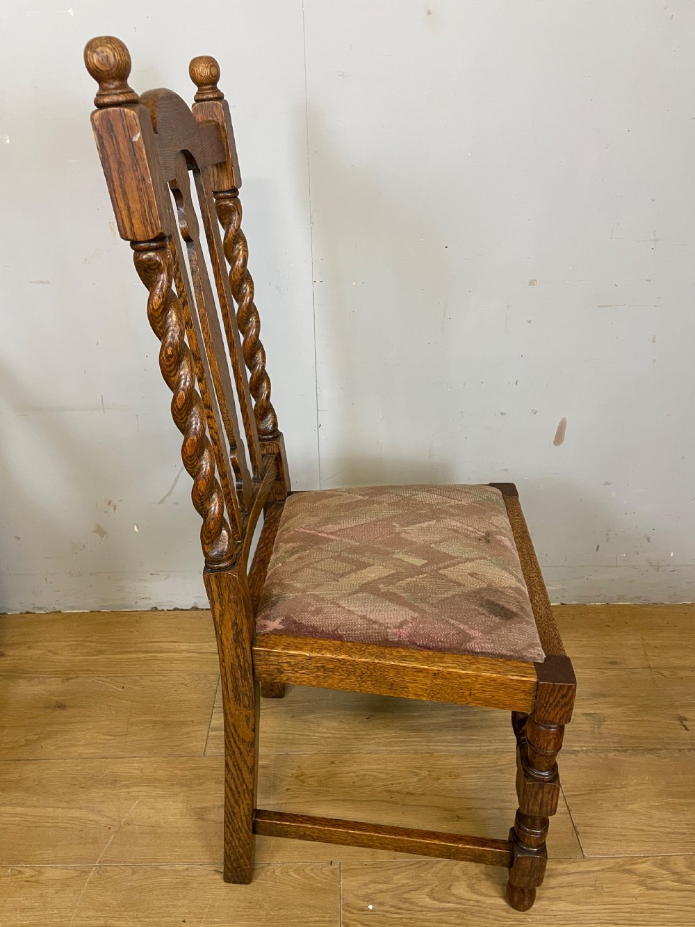 Set of four oak barley twist dining chairs  View XI