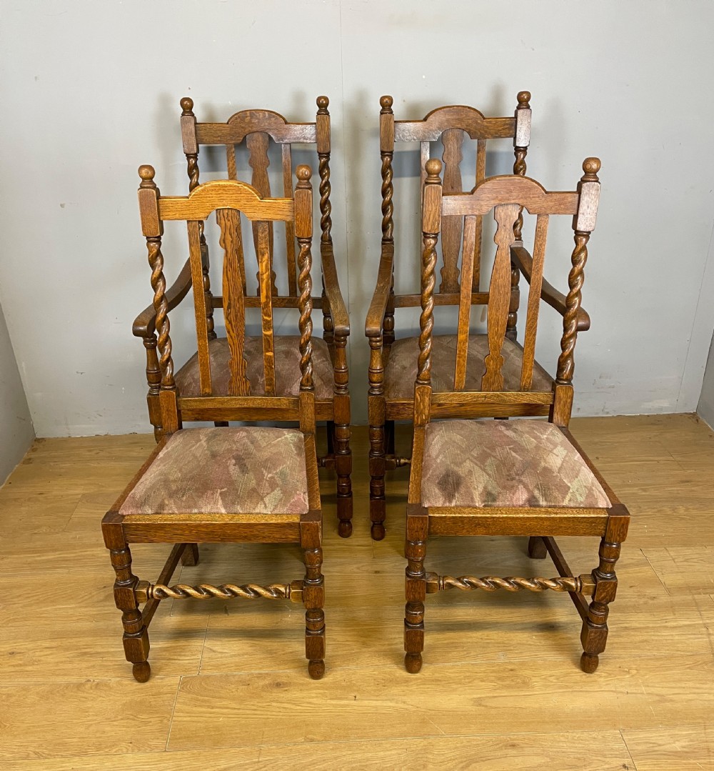 Set of four oak barley twist dining chairs  View XIII
