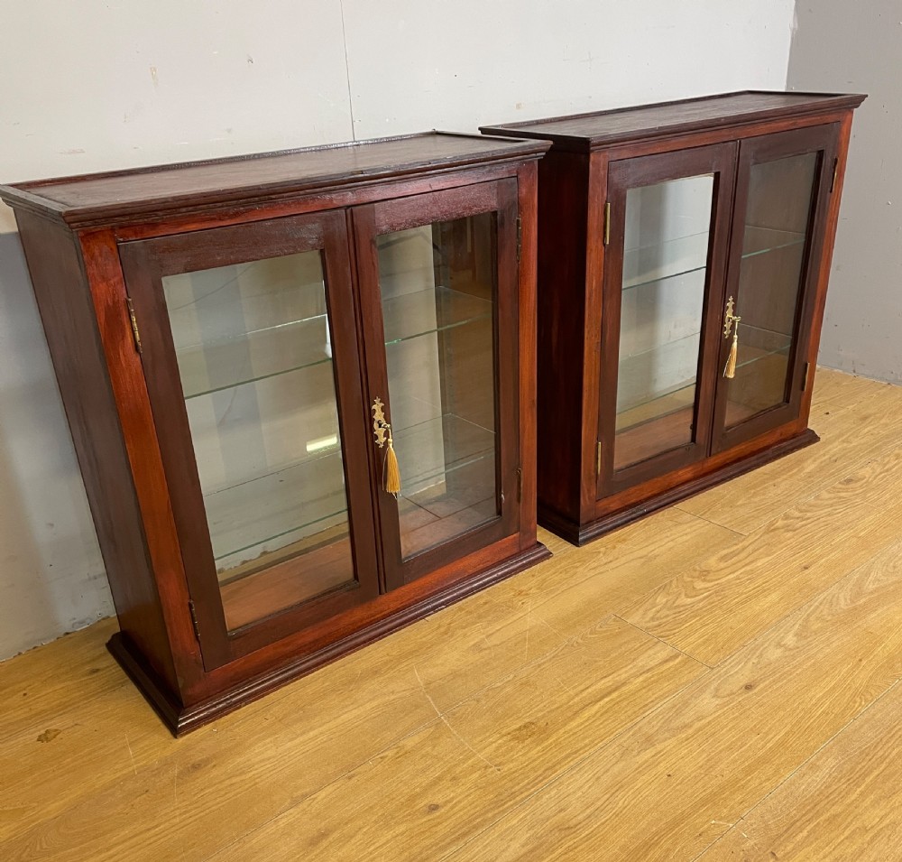 Pair of Edwardian mahogany counter top display cabinets  View II