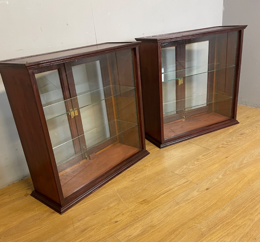Pair of Edwardian mahogany counter top display cabinets  View V