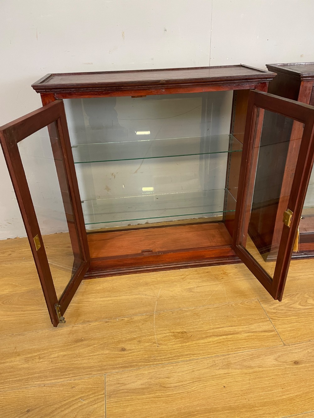 Pair of Edwardian mahogany counter top display cabinets  View IX