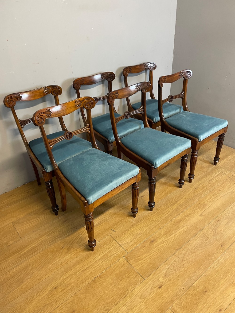 Set of six late Regency mahogany dining chairs  View II