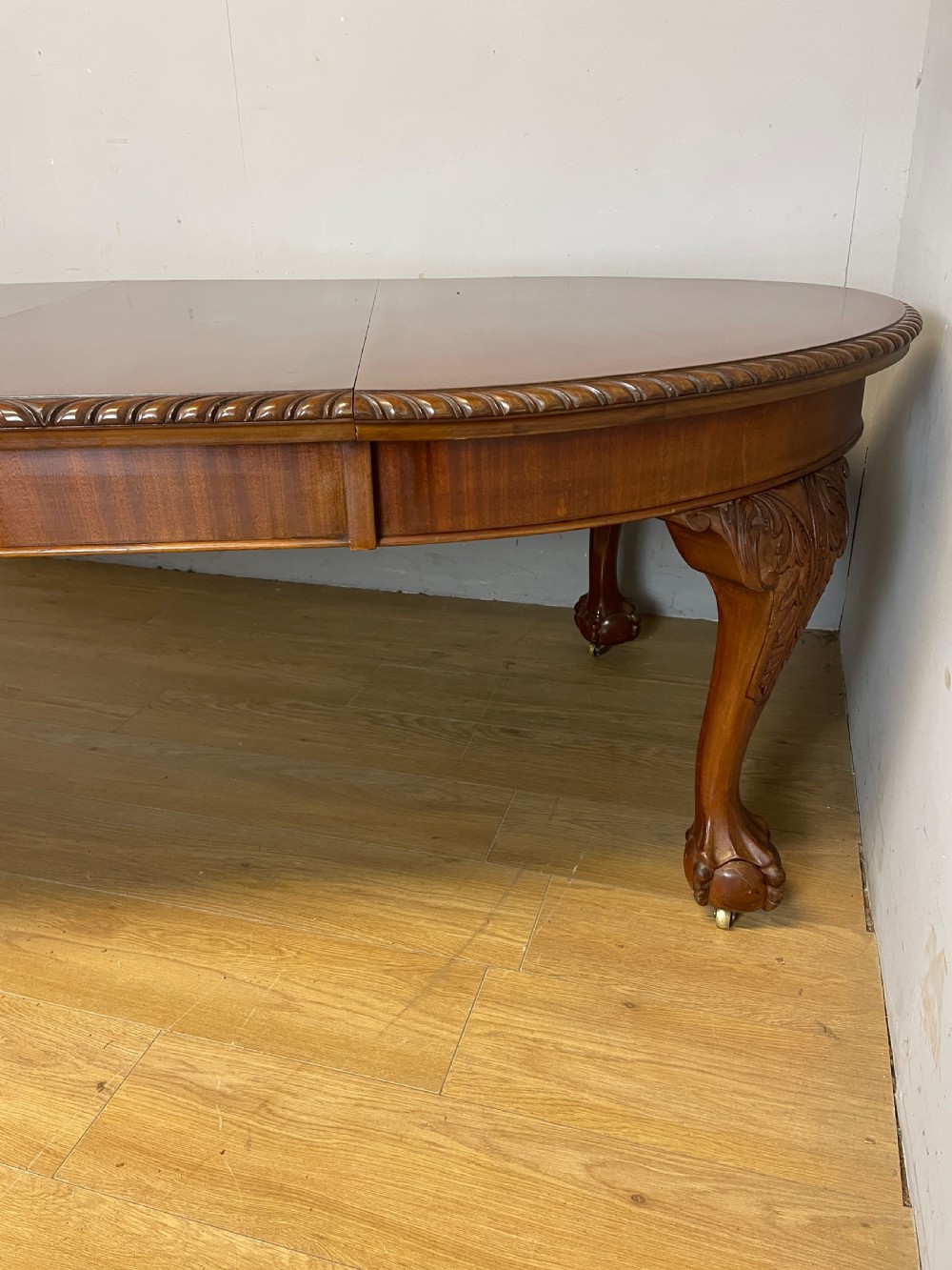 Eight foot solid mahogany extending Queen Anne style dining table circa 1890 View V