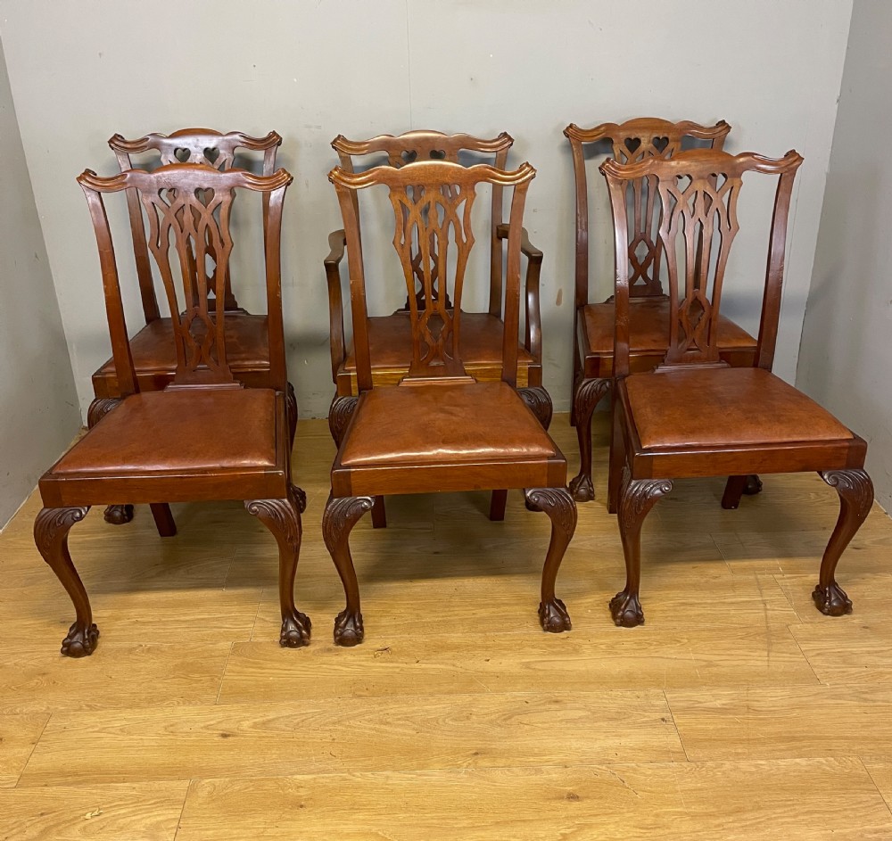 Set of six solid mahogany Chippendale style dining chairs circa 1890