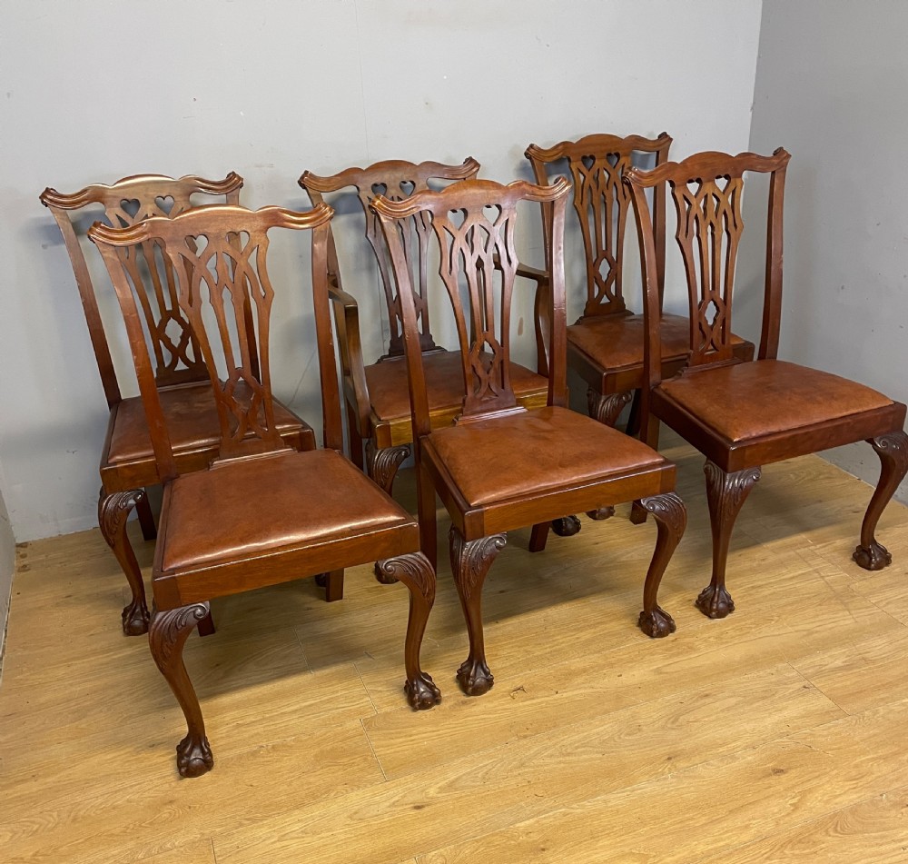 Set of six solid mahogany Chippendale style dining chairs circa 1890 View II