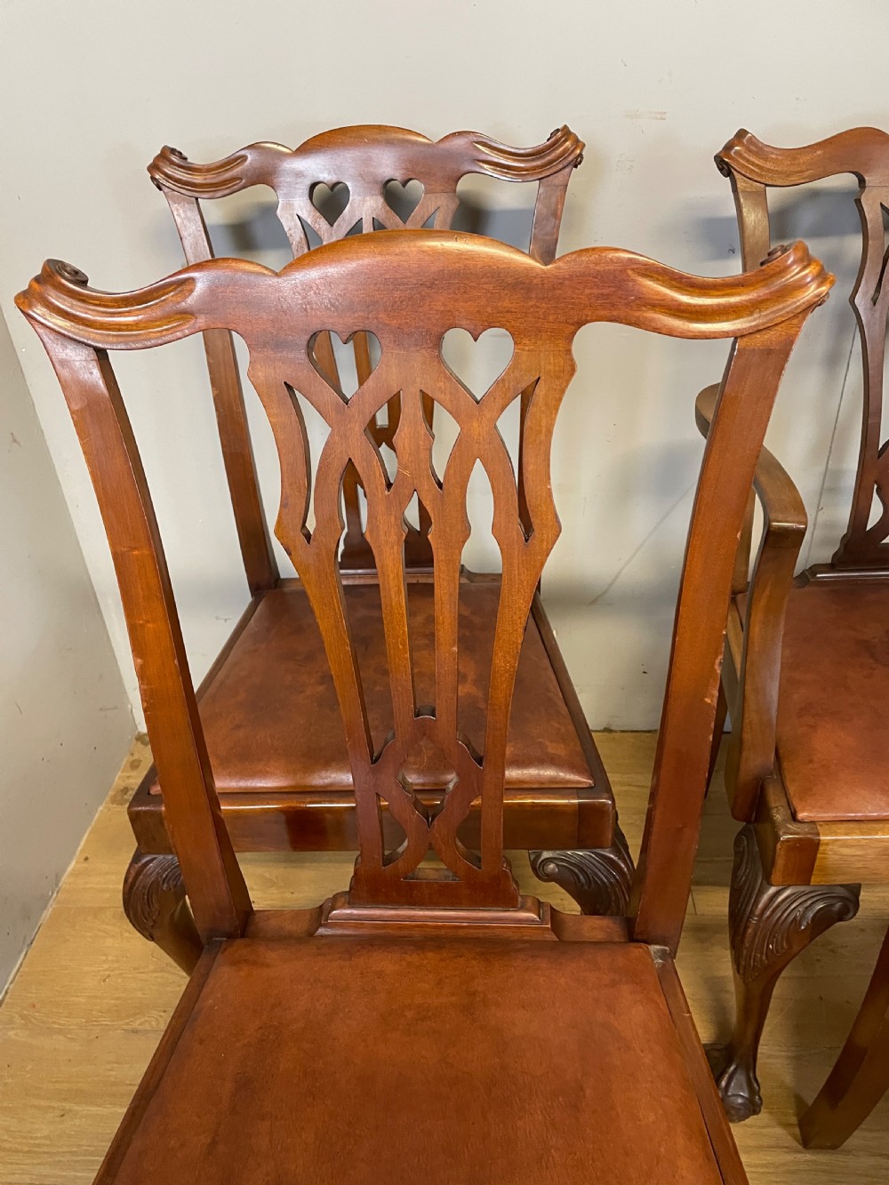 Set of six solid mahogany Chippendale style dining chairs circa 1890 View IV