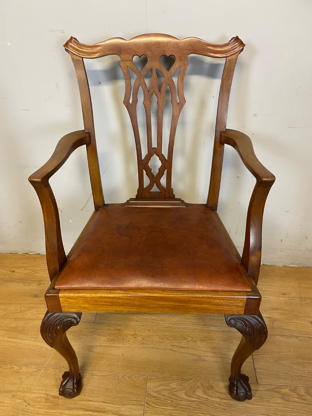 Set of six solid mahogany Chippendale style dining chairs circa 1890 View V