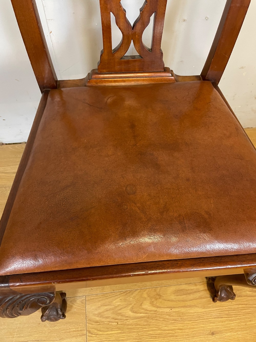Set of six solid mahogany Chippendale style dining chairs circa 1890 View XIII