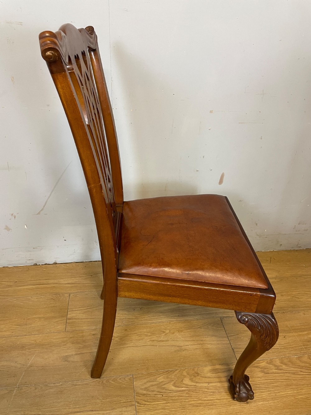 Set of six solid mahogany Chippendale style dining chairs circa 1890 View XV