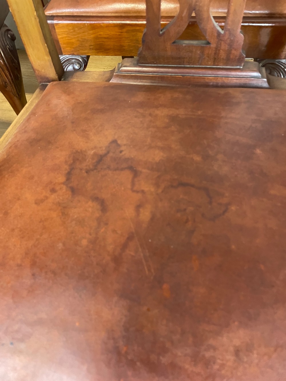 Set of six solid mahogany Chippendale style dining chairs circa 1890 View XVIII