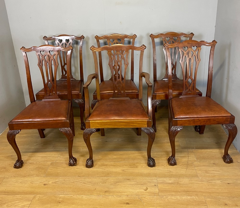 Set of six solid mahogany Chippendale style dining chairs circa 1890 View XIX