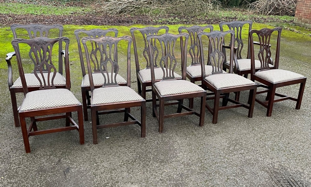 Set of ten C19TH solid mahogany Chippendale style dining chairs 