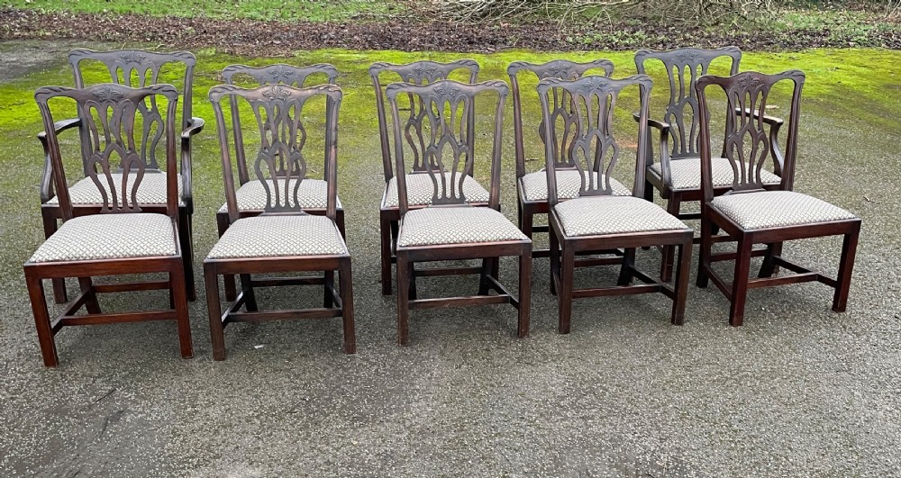 Set of ten C19TH solid mahogany Chippendale style dining chairs  View II