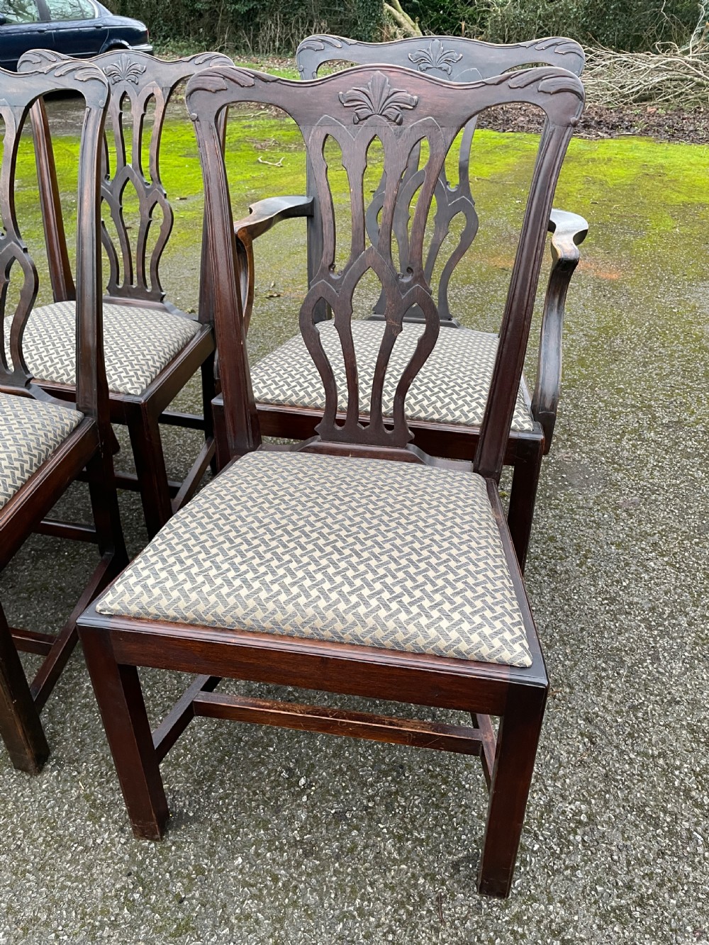 Set of ten C19TH solid mahogany Chippendale style dining chairs  View III