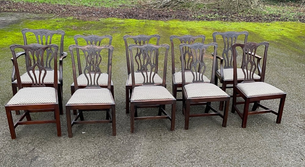 Set of ten C19TH solid mahogany Chippendale style dining chairs  View IV