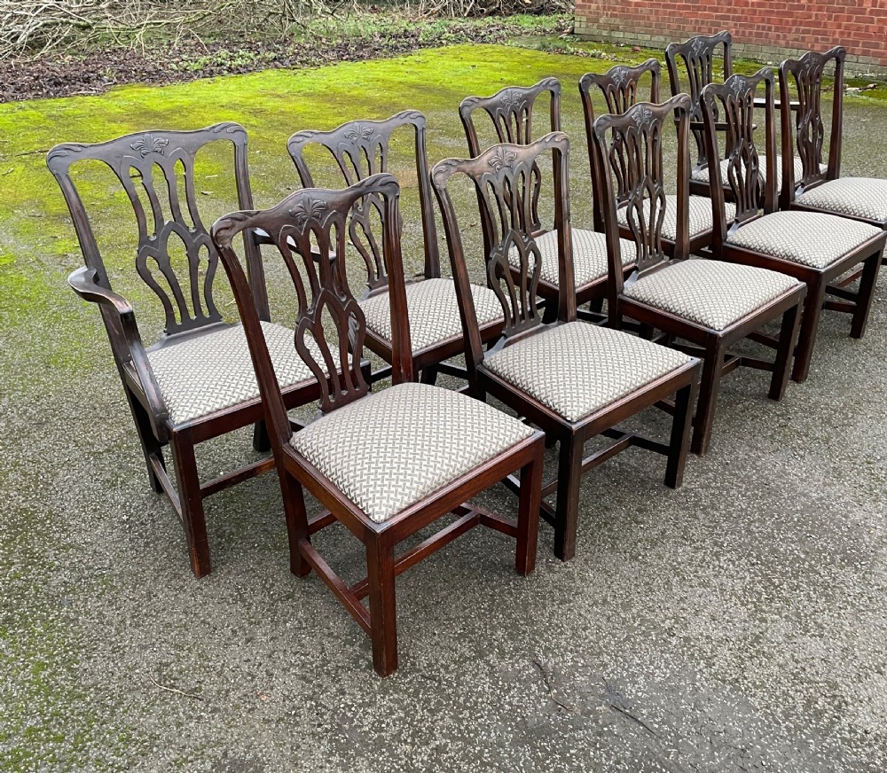 Set of ten C19TH solid mahogany Chippendale style dining chairs  View XVII