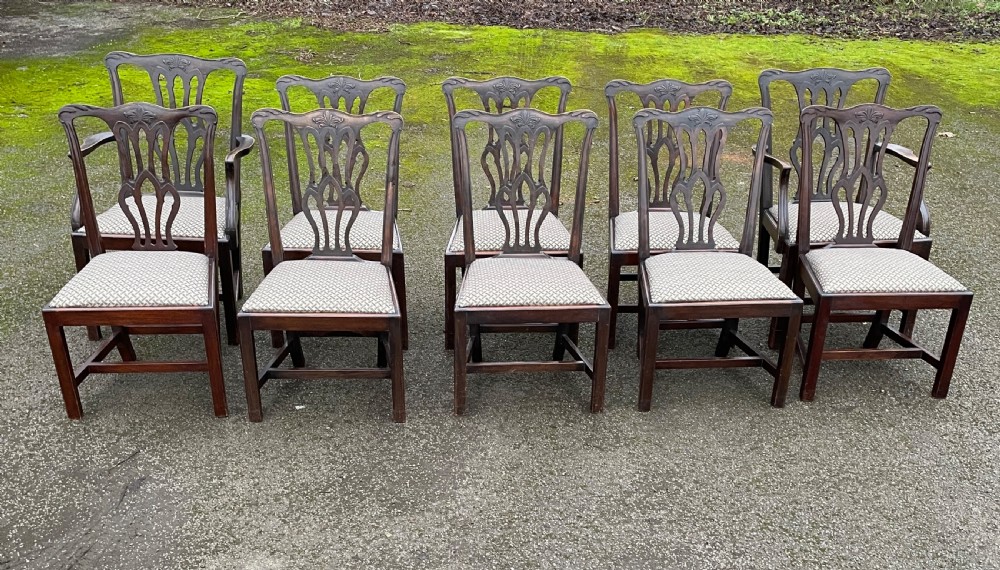 Set of ten C19TH solid mahogany Chippendale style dining chairs  View XVIII