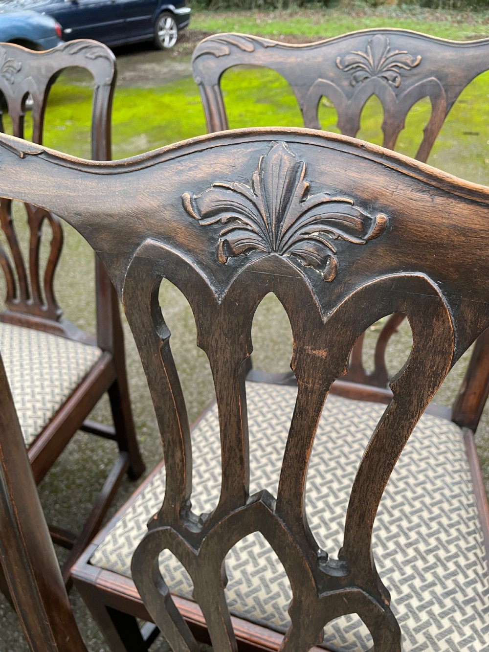 Set of ten C19TH solid mahogany Chippendale style dining chairs  View XIX