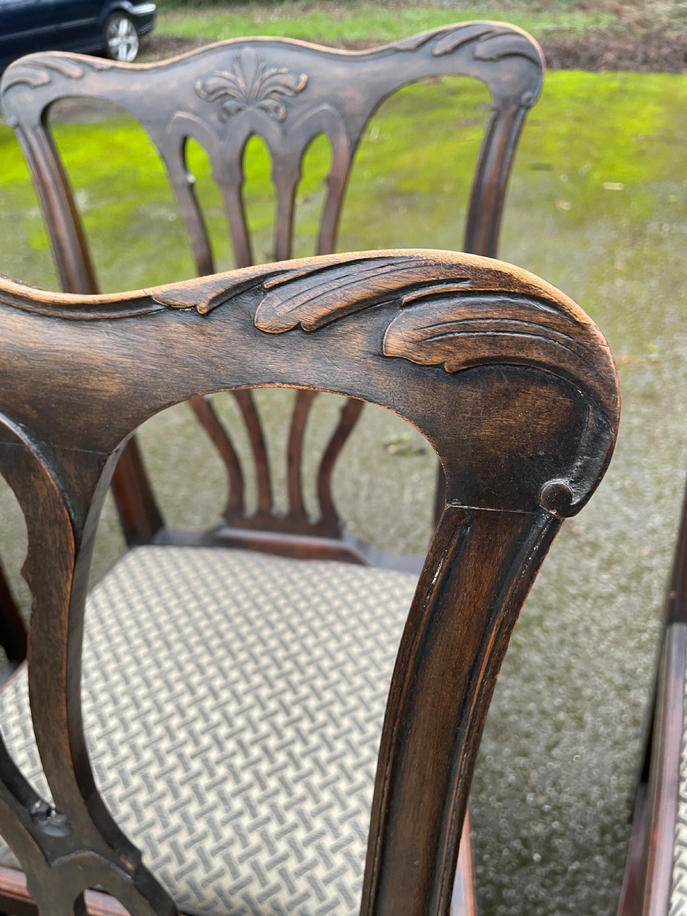 Set of ten C19TH solid mahogany Chippendale style dining chairs  View XXI
