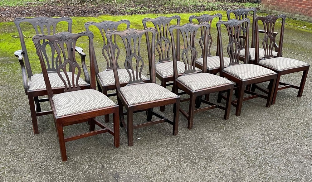 Set of ten C19TH solid mahogany Chippendale style dining chairs  View XXII