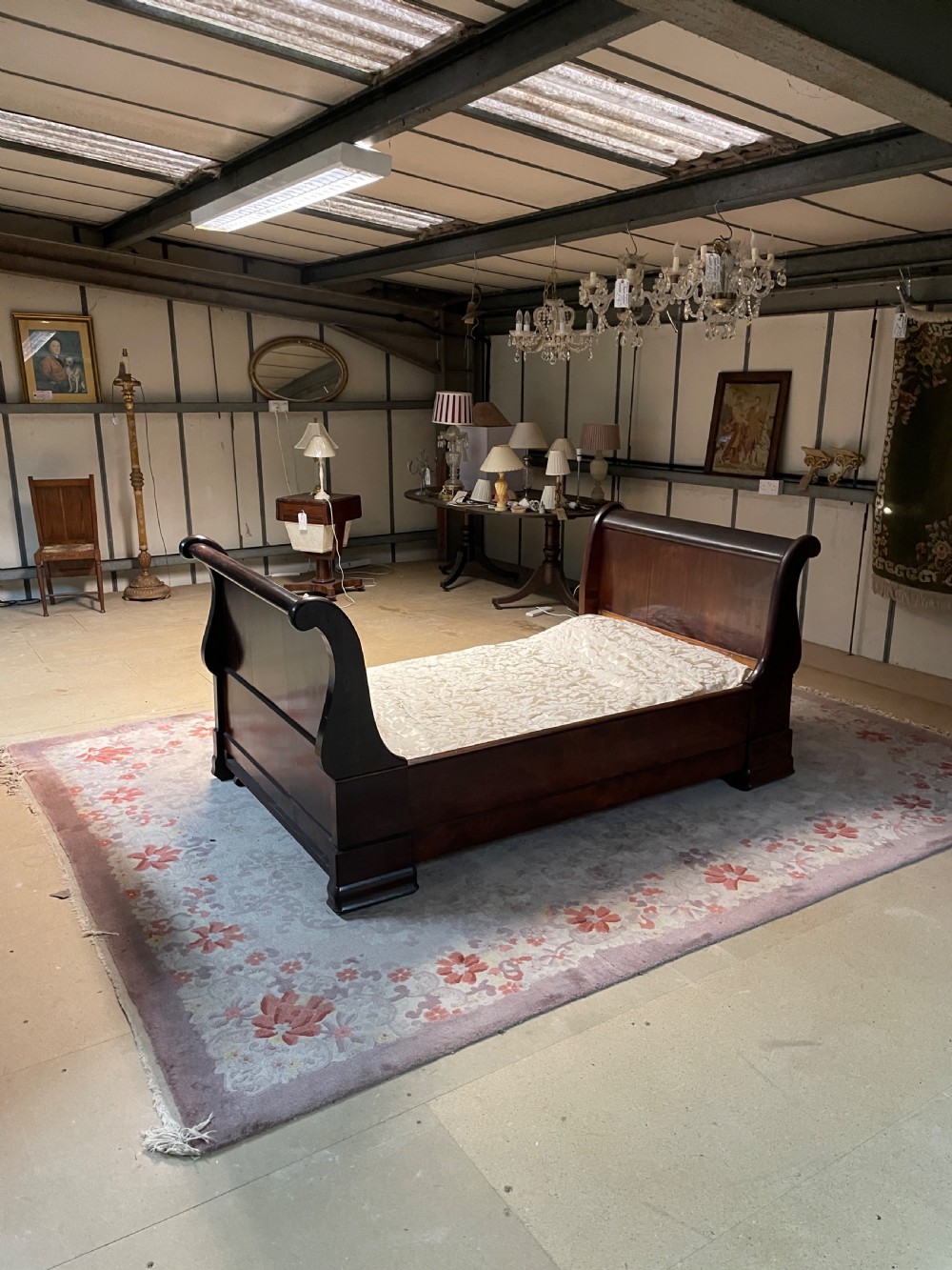 French C19TH mahogany sleigh bed -large single 