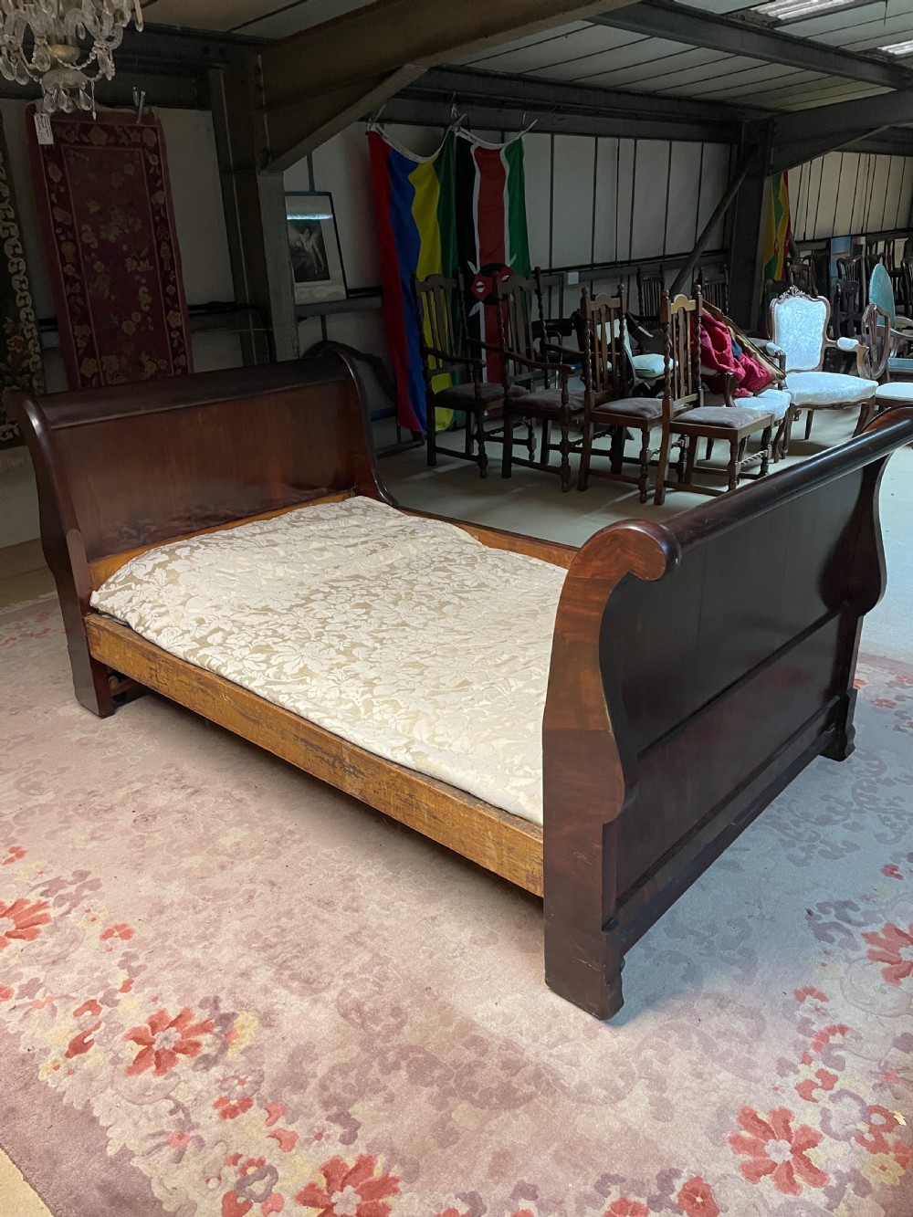 French C19TH mahogany sleigh bed -large single  View III