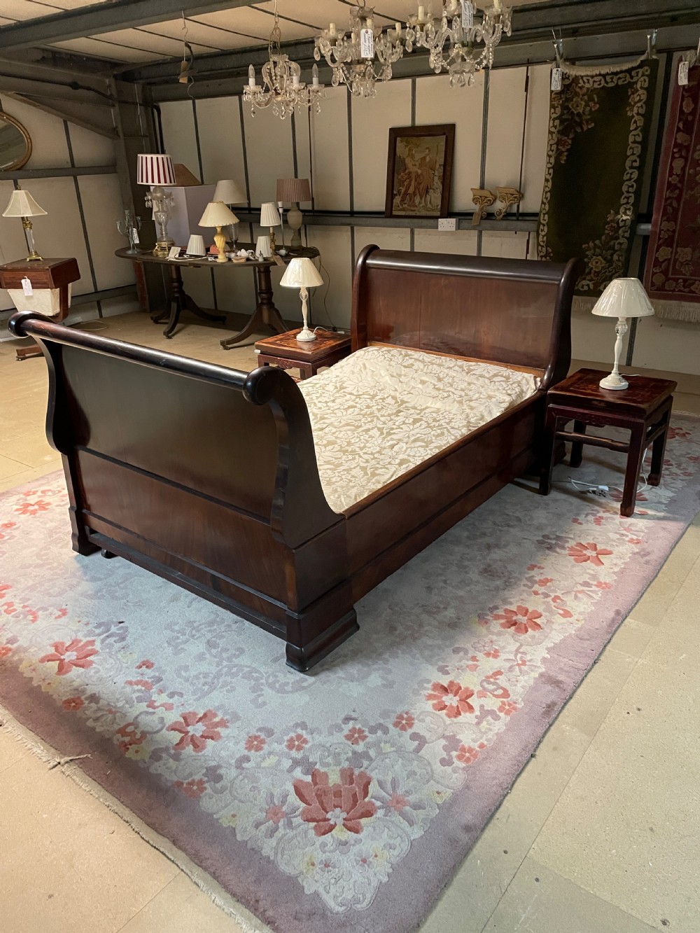 French C19TH mahogany sleigh bed -large single  View V