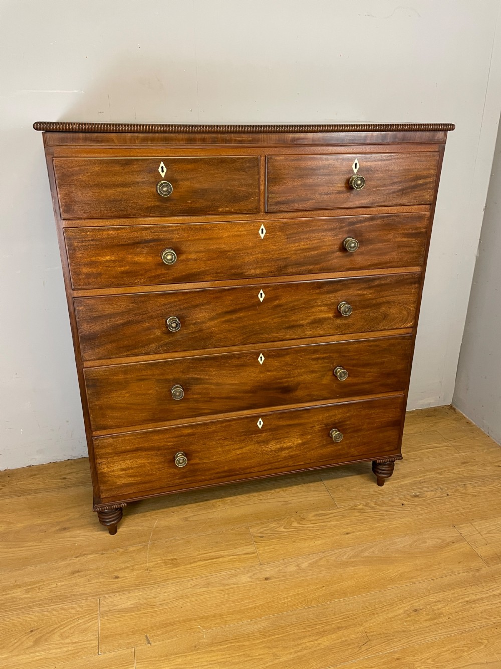 Late Regency five height mahogany chest of drawers with provenance  View II