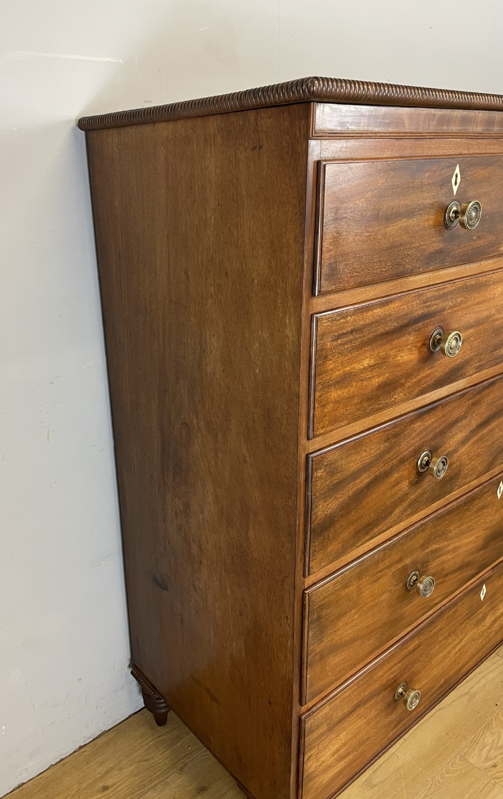 Late Regency five height mahogany chest of drawers with provenance  View III