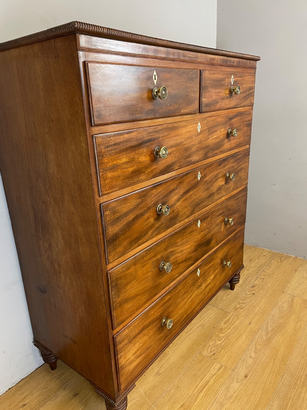 Late Regency five height mahogany chest of drawers with provenance  View IV