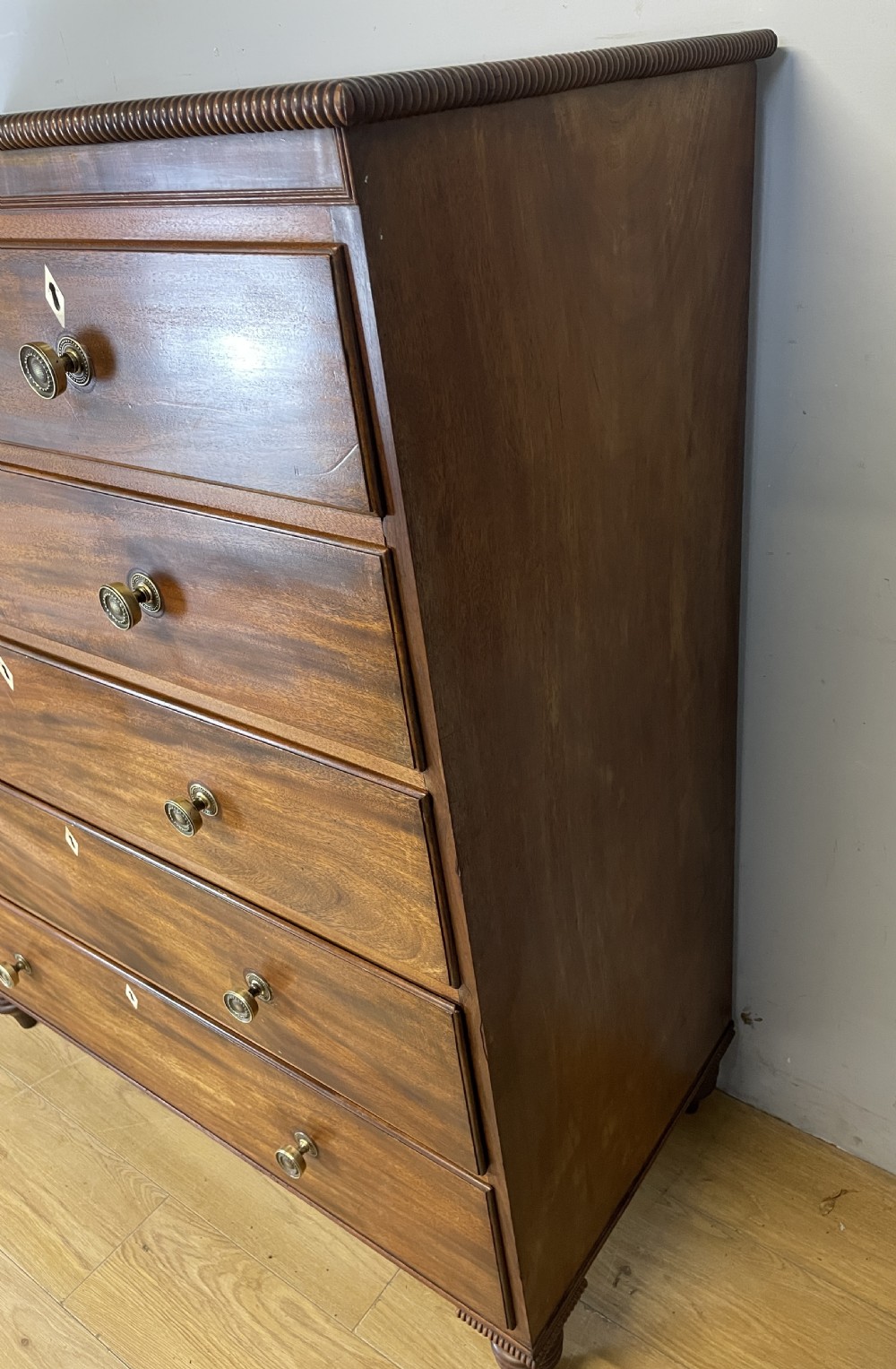 Late Regency five height mahogany chest of drawers with provenance  View VII