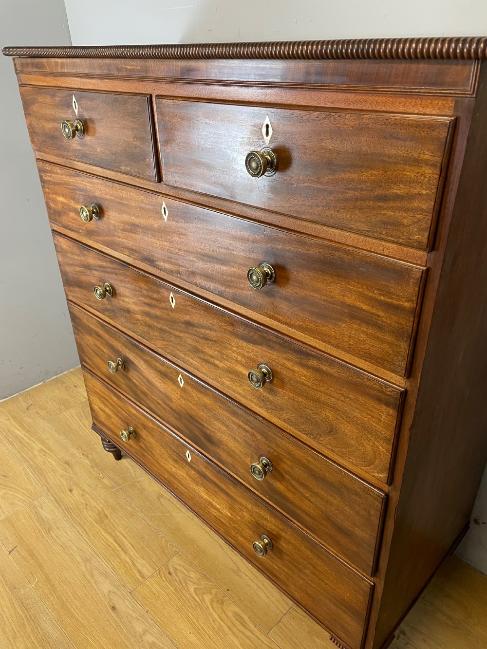 Late Regency five height mahogany chest of drawers with provenance  View VIII