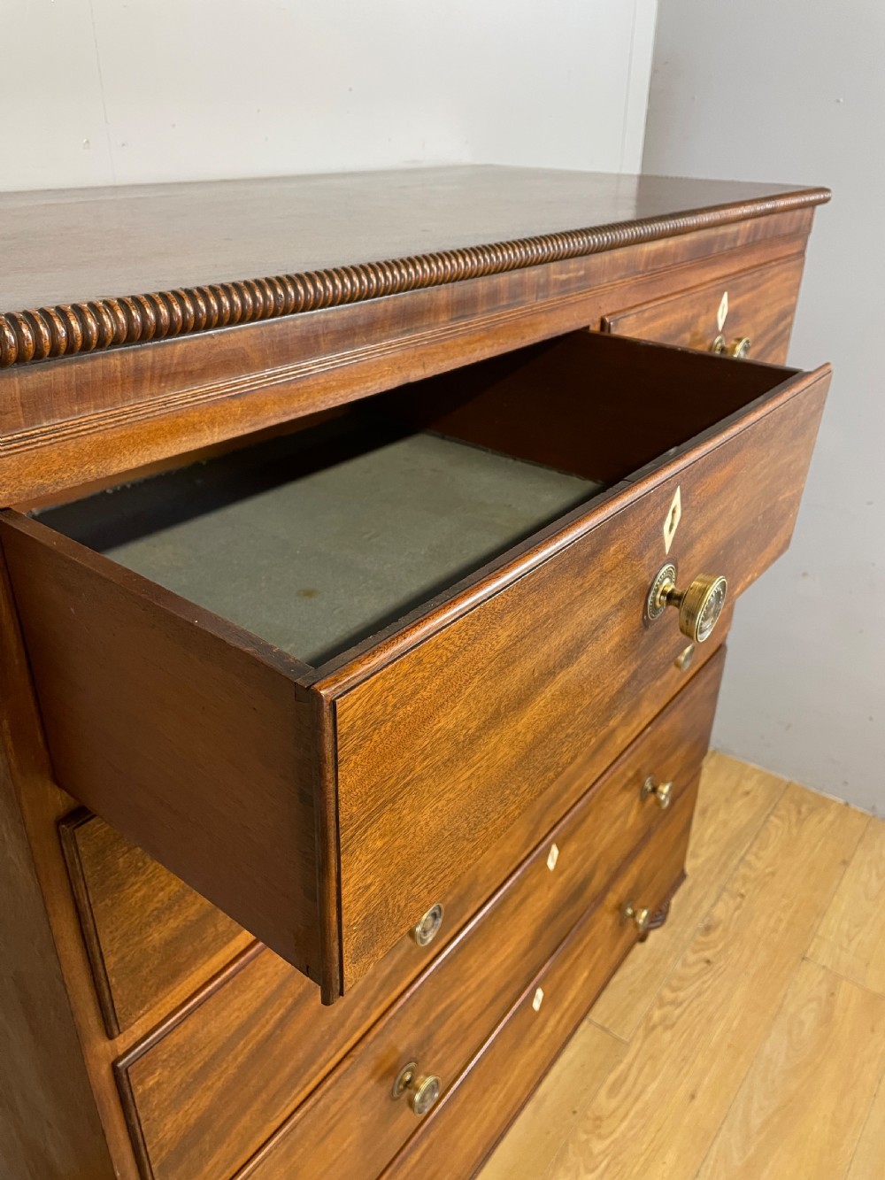 Late Regency five height mahogany chest of drawers with provenance  View X