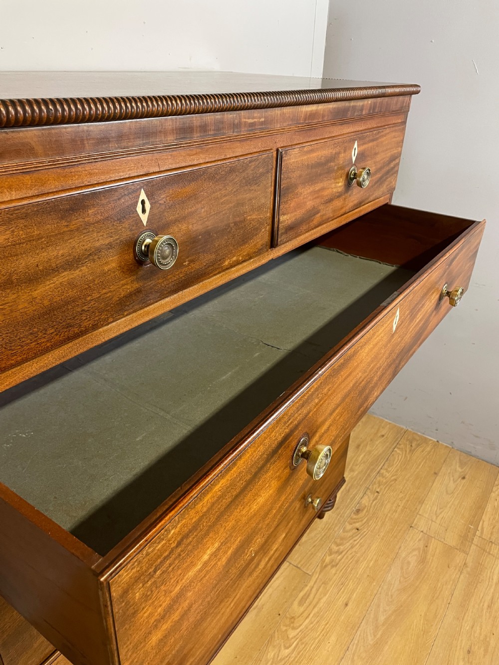 Late Regency five height mahogany chest of drawers with provenance  View XI