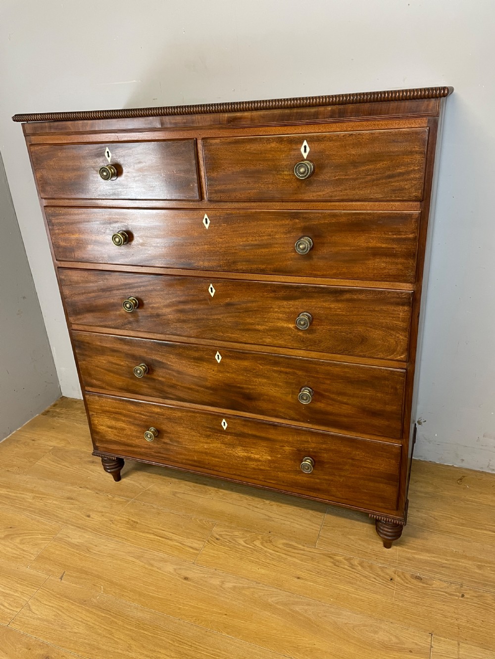 Late Regency five height mahogany chest of drawers with provenance  View XII