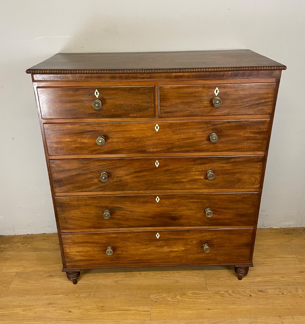 Late Regency five height mahogany chest of drawers with provenance  View XIII