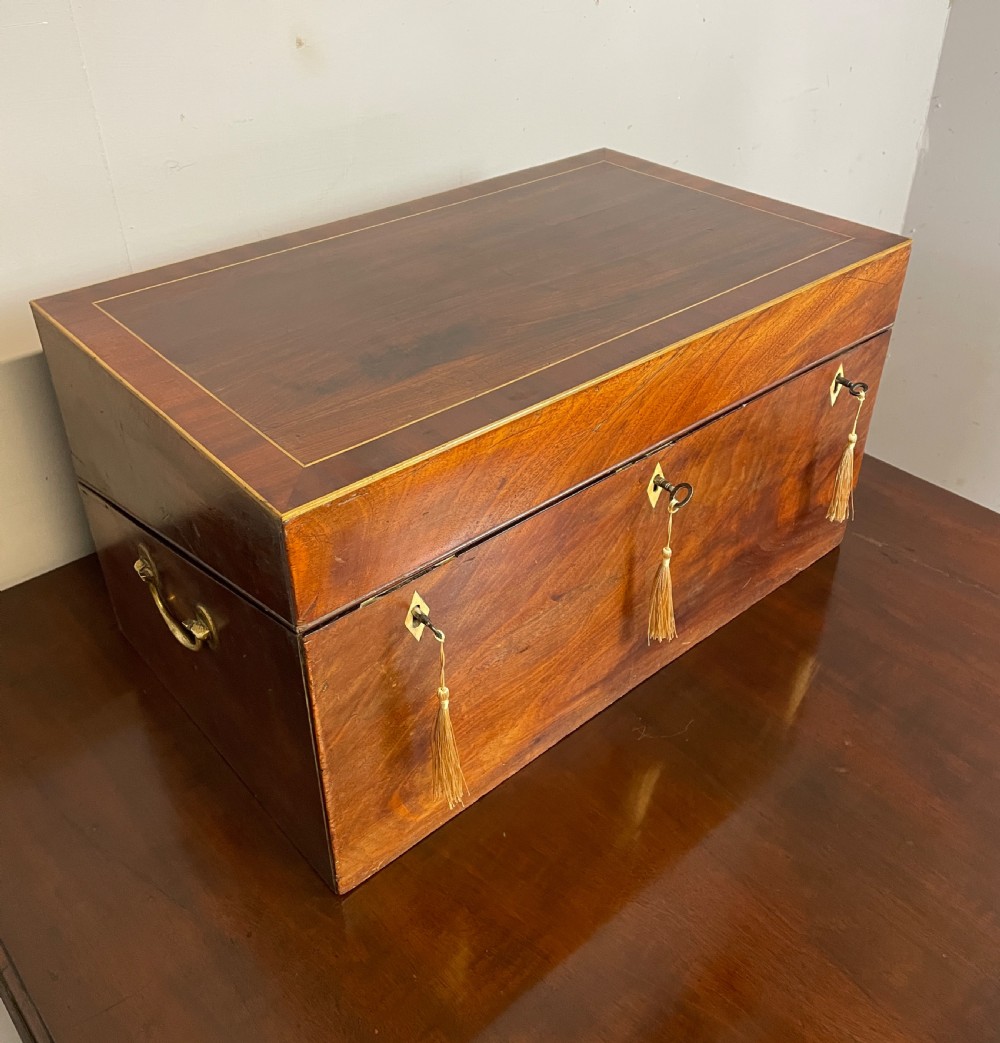 Unusual large mid C19TH flame mahogany writing slope  View II