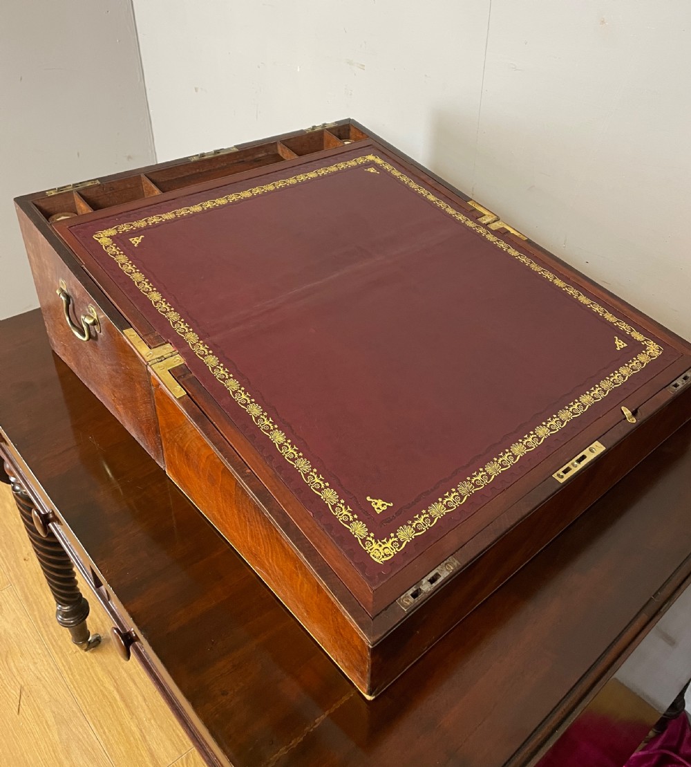 Unusual large mid C19TH flame mahogany writing slope  View VI
