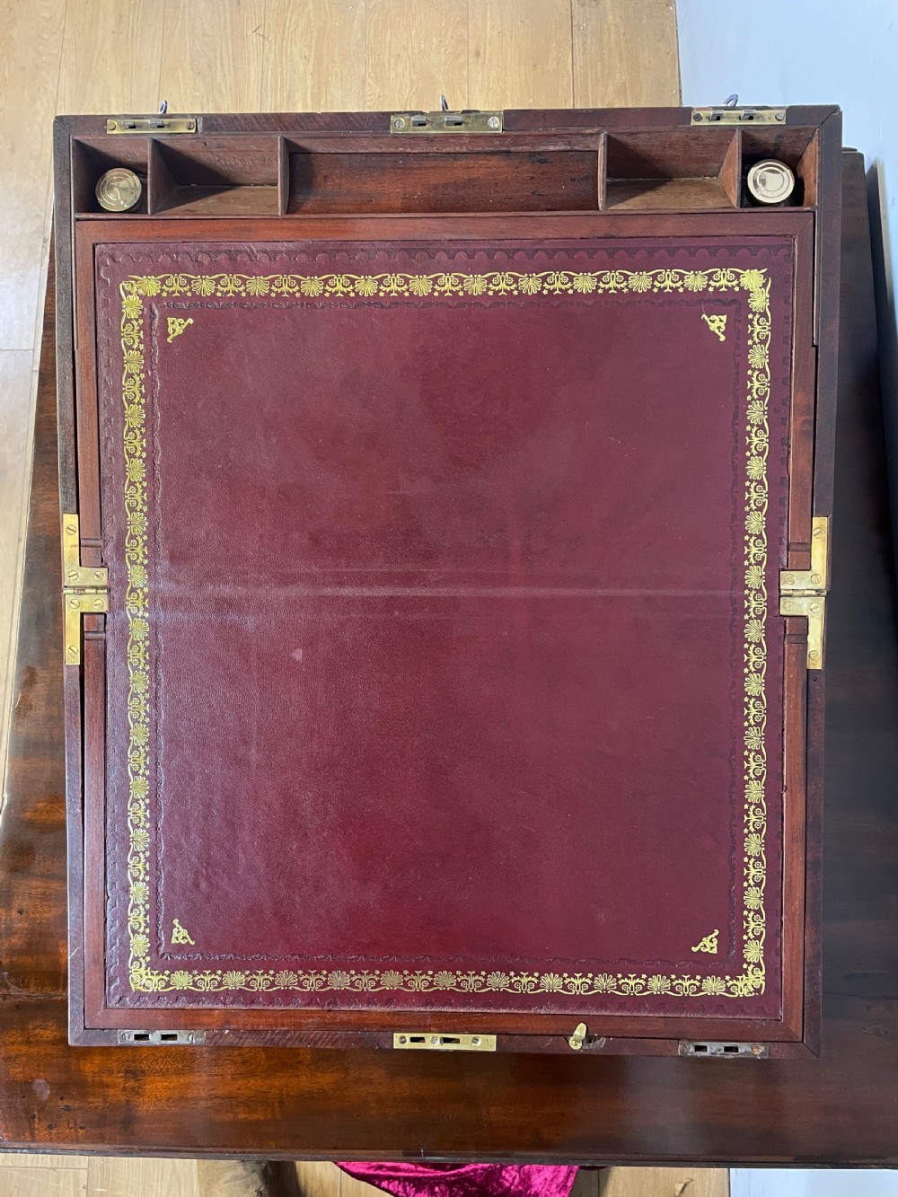 Unusual large mid C19TH flame mahogany writing slope  View VII